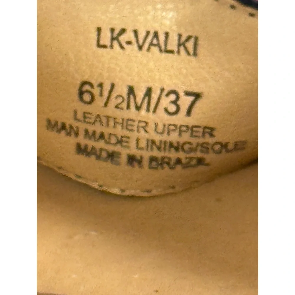 Lucky Brand Valki Navy Blue Leather T-Strap Espadrille Wedge Sandals 6.5M